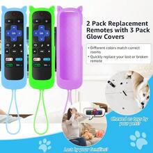 paquete de 3 fundas suaves de silicona con 2 paquetes de control remoto de repuesto para televisores inteligentes universales compatibles con las series Hisense, Sharp y Onn Roku, no para Roku Stick y Box - Paquete de 2 controles remotos, cubierta azul, cubierta morada y cubierta verde - Ver 2