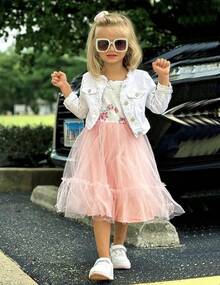 2025Toddler Girls Tulle Dress Rainbow Tutu Birthday Princess Dresses Formal Photo Shoot Outfit Summer Clothes 2-6T'Sprout Style' - 粉紅色花卉 - 查看 4
