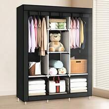 Closet Armable, Armario Organizador, Rack Organizador con Lona Anti-Polvo, Para Ropa, Bolsas y Zapatos, Fácil de Armar, Compacto, Para Habitación - Negro - Ver 3