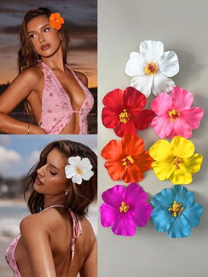 1/7 chiếc kẹp tóc hoa Hawaii, kẹp tóc hoa dâm bụt và hoa sen dành cho nữ, kẹp tóc hoa nhân tạo thời trang, phụ kiện tóc cho kỳ nghỉ hè, tiệc bãi biển, phong cách Bohemian, đồ trang trí tóc cho nữ, đạo cụ chụp ảnh bãi biển, quà tặng ngày Valentine, kẹp tóc, phụ kiện đội đầu, trâm cài tóc