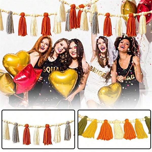1 pieza Bandera de borlas multicolor con cuentas de madera, decoración de pared, decoración de boda y fiesta, regalos para niños y niñas, decoraciones de cumpleaños, tapiz, decoración de habitación