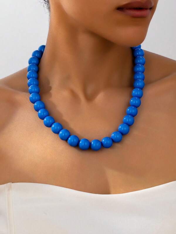 1pc Shiny Beaded Necklace, Suitable For Daily Wear