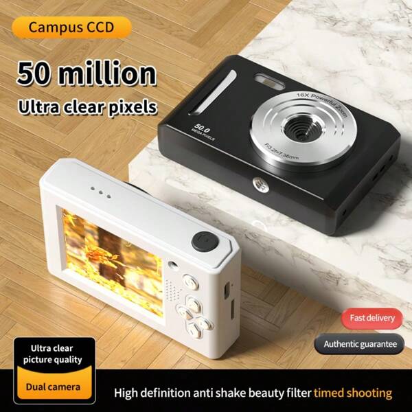 كاميرا رقمية CCD ذات بكسلات فائقة الارتفاع، تكبير رقمي 8X، كاميرتان مزدوجتان، شحن USB، هيكل من ABS، مناسب للمراهقين والبالغين