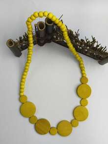 1pc Vintage Handmade Beaded Wooden Disc Elastic Necklace, Single Layer Sweater Chain Necklace For Men & Women - Coffee Brown - View 4