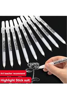 白色/金色/银色凝胶笔套装 0.8mm 细尖素描笔 适用于黑色纸张 绘画设计插画 白色凝胶笔 美术用品