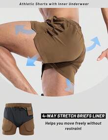 2 Pack Gym Shorts For Men Quick Dry Athletic Shorts With Brief Liner/Pockets For Running Workout Active, 3 Inch Inseam - Dark Grey/Brown - View 3