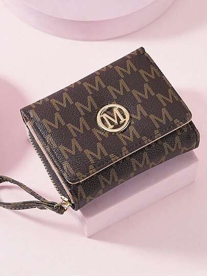 女士短款拉链三折刺绣钱包时尚新款多卡位手拿包零钱包带腕带适合日常使用返校毕业生日礼物女士钱包迷你钱包钱包小钱包可爱钱包