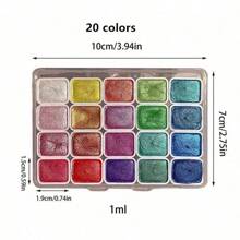 1盒60/20色调色盘水彩金属颜料套装，含云母粉闪光水彩颜料、纯色颜料盒和珠光水彩颜料，适用于水彩画、中国画、美甲、书法、花艺包装、陶艺等。 - 白色 - 查看 6