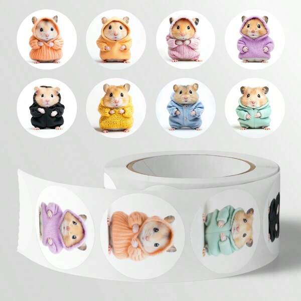 500 adesivos fofos de hamster, adesivos redondos de vinil para scrapbook, laptop, etiquetas de vedação de sacolas, telefone, computador, violão, garrafas de água, scrapbooks, presentes, blocos de notas. Papelaria infantil, agenda, para-choques, skates, desenhos animados.