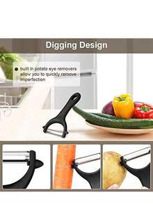 2 件不锈钢蔬菜削皮器，带人体工程学手柄的手动土豆削皮器，厨房水果蔬菜削皮刀（黑色）