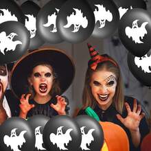 18pcs Ghost Pattern Balloon, 12inch Black Latex Balloons, For Halloween Decorations, Various Festival Photo Background Decorations, House Party Indoor And Outdoor Decoration, House Party Decorations, Graduation Ceremony, Events And Celebrations