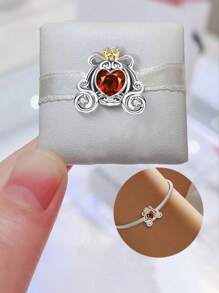 1 PC Fashionable 925 Sterling Silver Red Love Zirconia Double Ring Beads Pendant Beads Pendant Ball Suitable For Bracelets DIY Women's Jewelry