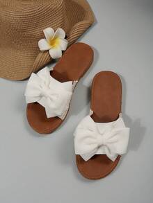 Bow Tie Slippers Round Toe Outdoor Convertible Slip-On Slippers Convertible Women's Fashion Beach Sandals Non-Slip Bow Tie Outdoor Slippers Valentines - 白色 - 查看 3