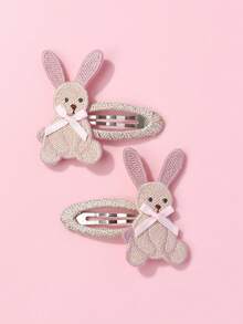 2pcs/Set Cute Rabbit & Cherry Blossom Cloud Design Hair Clips, Suitable For Girls' Daily Hairstyle Decoration - Multicolor - View 2