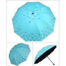 1pc Random Retro Floral 10 Ribs Reinforced Large Umbrella, Black Coating Rain/Sun Protection Parasol Summer Cooling,Beach,Travel