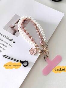 1 件仿珍珠双链串珠手机挂绳腕带带夹，女士礼物 - 彩色 - 查看 12