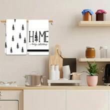 Set de 2 prosoape cu tematică de Crăciun, concepute cu un model simplu de brad de Crăciun, lavabile la mașină, rezistente la căldură, absorbante și reutilizabile, potrivite pentru decorarea camerei, prosoape de bucătărie și baie, decorarea petrecerilor, decorarea casei și un cadou ideal de Crăciun.