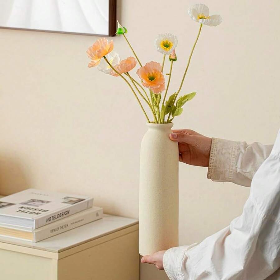 Juego de 3 jarrones decorativos de cerámica de 10.4 pulgadas, estilo bohemio moderno escandinavo, decoración del hogar de estilo campestre moderno blanco (mezcla de café) - Beis - Ver 1