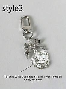复古蝴蝶结爱心吊坠，包包/手机装饰配件，钥匙扣，丘比特之心吊坠，Y2K可爱百搭包包挂饰，百搭钥匙扣，包包装饰钥匙扣，小礼物，适合送给女性作为生日、情人节、母亲节礼物，情侣配饰 - 銀色 - 查看 14