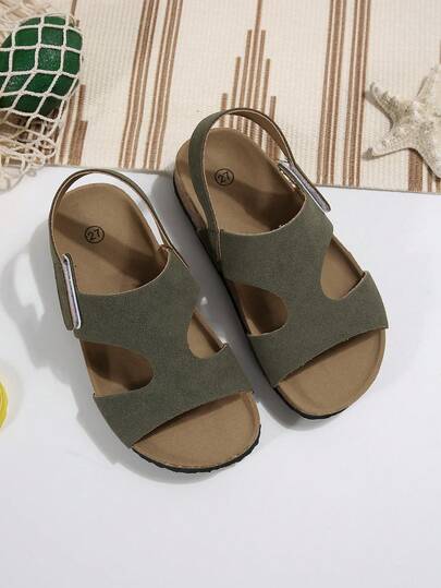 1 双儿童/青少年舒适轻便软木底休闲凉鞋，带钩环设计，易于穿脱，适合 3-15 岁儿童，夏季海滩度假户外