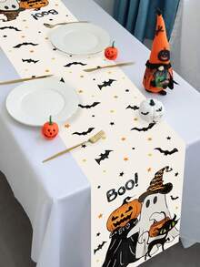 1 件/100 件 35*180 厘米万圣节鬼南瓜黑猫涤纶桌旗，南瓜、鬼、黑猫和蝙蝠，星星装饰，适用于万圣节派对、家庭聚会、餐桌装饰、节日餐桌装饰、万圣节派对用品 - 彩色 - 查看 4