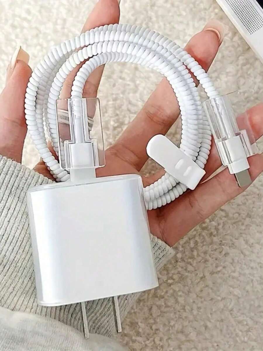 5 piezas de mangas protectoras transparentes para cables compatibles con cargadores Apple de 18W-20W, evita roturas - Blanco - Ver 1