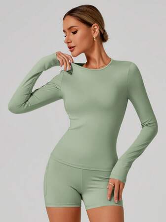 Women's Casual Comfortable Brushed Long Sleeve Yoga Clothing High Stretch Fitness Clothing Pilates Running Exercise Long Sleeve Tops Suitable For Fitness Exercise Wear Fall/Winter