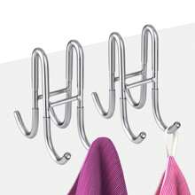 1pc Stainless Steel Towel Hook, Punch Free Bathroom Partition Hook, Heavy Duty Hook Rack For Robe, Towel, Over The Door Hook For Bathroom, Kitchen Multi-Scale Use, Bathroom Accessories