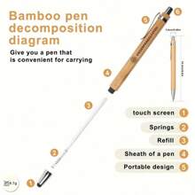 100pcs Customizable Retractable Bamboo Ball Pens - Personalized Engraving, Medium Black Ink, High Quality Smooth Writing, Suitable For Office, Events, Gifts And Art Projects, Stationery