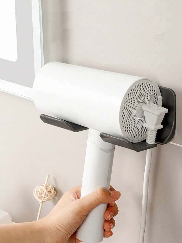حامل جداري لتخزين مجفف الشعر بدون ثقوب، رف حائطي لغرف الحمام، ديكور منزلي