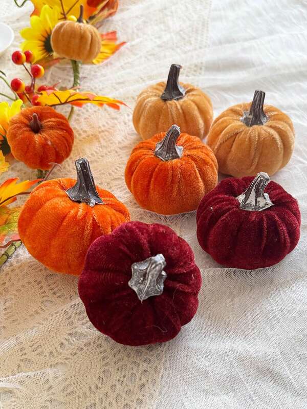 6 peças de abóbora de veludo artificial de outono, abóbora de espuma flocada para família, fazenda, dia da colheita, dia de ação de graças, decoração de festival sazonal, decoração de casa, decoração de Halloween, decoração de outono, decoração de quarto, decoração de outono