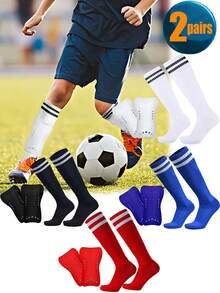 2 Pairs EVA Shin Guards And Socks, Cushioned Protection To Reduce Impact And Injury, Suitable For Children And Teenagers, Knee Pads And Long Soccer Socks For 8-12 Years Old Boys And Girls, Lightweight Soccer Gear For Matches - Multicolor - View 1
