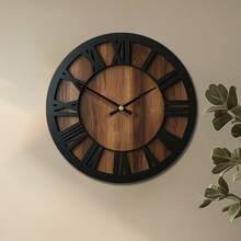 Dekorative runde Holz Wanduhr, künstlerische geräuschlose Batterie-betriebene Uhr Dekoration für Zuhause 14 16 18 Zoll Vintage Holz Uhr Heimdekoration für Küche, Wohnzimmer, Schlafzimmer, Büro - Holzfarbe + Schwarz - Übersicht 4