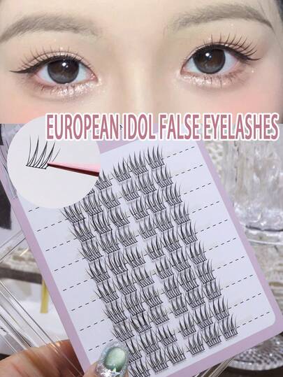 80pcs Soft Natural Lashes For Beginners, Dog Eye + Slouchy Girl Cute Fluffy Cartoon Series Segmented C Curl False Eyelashes