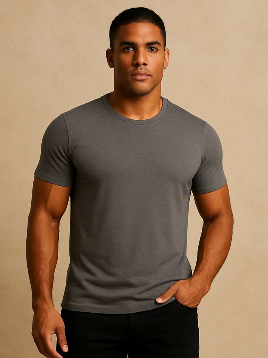 Men's Premium Basic Slim Fit Egyptian Cotton T-Shirt - Xám - Xem 1