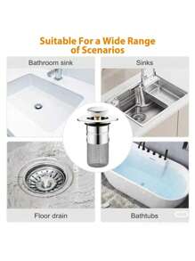 1pc Pop-Up Sink Drain, Stainless Steel Mesh + Chrome Plated Plastic Body, Fits Bathroom Basin Drain Catcher, Anti-Clogging, Confirm Size Compatibility Before Purchase, Suitable For 3.4-4.0cm Water Outlet Diameter