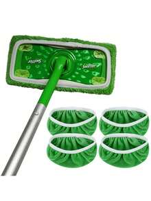 2/4/6/8件超细纤维清洁拖把替换垫，平板拖把替换布套拖把，兼容扫地机，平板拖把，可水洗耐用替换拖把，家用干湿旋转拖把布，易于清洁，清洁用品 - 綠色 - 查看 1