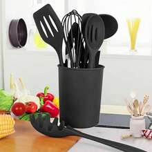 Juego de utensilios de cocina de silicona de 10 piezas, resistentes al calor, antiadherentes, accesorios de cocina multifuncionales - Negro - Ver 8