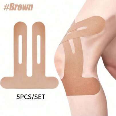 5pcs/Set Sports Kinesiology Tape, Waterproof And Elastic, Breathable, Suitable For Knee Support, Ideal For Running, Hiking, Cycling And Fitness Gym Accessories Knee Support Sports Knee Pads Gym Knee Pads