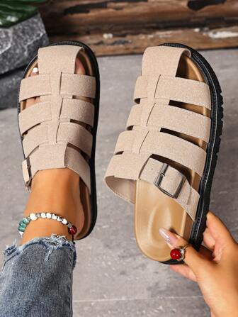 Zuecos de suela gruesa para mujeres, Mulas de moda con efecto calado, Sandalias planas cómodas, aptas para mujeres embarazadas, Antideslizantes, Nueva colección de verano 2025