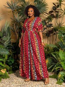 Faeriesty 大码时尚阔腿连体裤 - V领短袖修身连体裤：轻松打造时尚造型，适合购物、海滩漫步、周末度假、公园散步和休闲城市探索！ - 紅色 - 查看 6