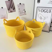 1pc Woven Round Storage Basket With Lid, Egg Basket, Makeup Organizer - Multicolor - View 4