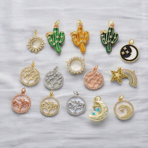 1pc Copper Micro-Inlaid Zirconia Fashion Luxury Personality Tree Of Life Cactus Pendant, Versatile DIY Bracelet, Necklace, Earring Jewelry Accessories