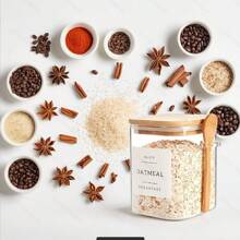 4-Piece Square Glass Jar With Bamboo Lid And Spoon - Sealed 27 Ounce Borosilicate Glass Food Storage Container For Coffee, Tea, Sugar