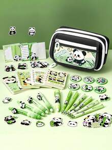 Kids Backpack For School Girls, 28PCS Panda Toddler School Supplies Stationery Set With Bookbag Pencil Case Pins Gel Pens Pencils Notebooks Sticky Notes For Kindergarten Elementary Student, Back To School Gifts - Panda - 查看 3