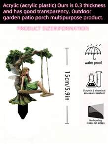 2D Flat 1pc Butterfly Fairy On Swing, Tree-Mounted Outdoor Garden Stake (15cm/5.9inch) Acrylic Printing, Sunlight Powered, Outdoor Decor For Wedding, Lawn, Battery-Free, Durable Waterproof, Best Gift For Friends And Mom
