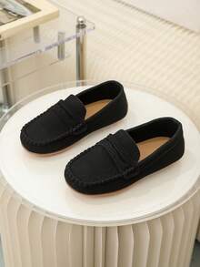 一双男女春秋儿童豆豆鞋绒面皮鞋女童男童时尚鞋子软底防滑学生鞋 - 黑色 - 查看 1