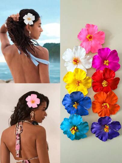 1/9 Pcs Hawaiian Flower Hair Clip, Hibiscus Plumeria Hair Clip, Women's Fashion Hair Clip, Bohemian Style, Suitable For Beach Party Wear, Daily Wear, Gift For Girls, Back To School Season Campus Style, Hawaiian Style, Claw Clips, Hair Claws, Clips For Hair, Hair Slide, Hair Barrettes, School Stuff
