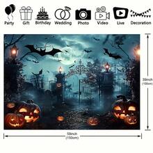 Halloween Ghost Background Fabric Made Of Polyester Material, Available In Various Styles, Witch Room, With Pumpkin Bats And Full Moon Indoor And Outdoor Multifunctional Wall Decoration Banner Background - Multicolor - View 2
