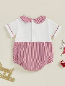 Baby Christmas Romper Long Sleeve Doll Collar Santa Embroidery Bodysuit Newborn Playsuit - Red - View 7